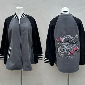 Steve Madden Black and Gray Varsity Jacket
